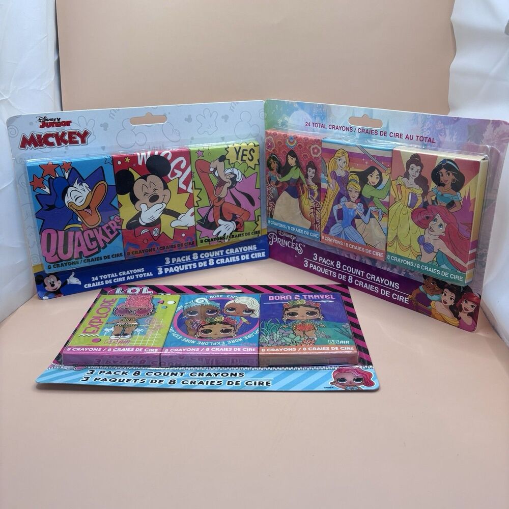 Disney Princess Ariel/Belle , Disney Junior Mickey & LOL 3 pack 8 count Crayons